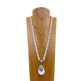 NKZ240810-02          34 inches white turquoise stone beads with large teardrop pendant Necklace