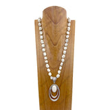 NKZ240810-05         34 inches white turquoise nuggets stone bead with metal Oval pendant Necklace