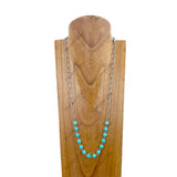 NKZ240810-08            30 inches silver metal chain with blue turquoise stone beads Necklace