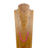 NKZ240810-10           30 inches silver metal chain with hot pink turquoise stone beads Necklace