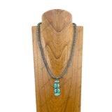 NKZ240810-11                  22 inches flat roundel Navajo pearl beads with blue turquoise stone pendant Necklace