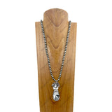NKZ240810-16            32 inches silver Navajo pearl beads with silver metal flower and crystal Necklace