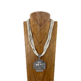 NKZ240825-02                     Six white sequin beads strings with large silver metal cross Pendent Necklace