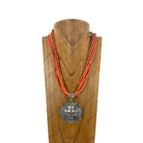 NKZ240825-04                     Six Hot pink sequin beads strings with large silver metal cross Pendent Necklace