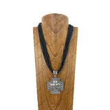 NKZ240825-04                     Six Hot pink sequin beads strings with large silver metal cross Pendent Necklace