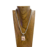 NKZ250548-01             22.5‘’ L 8mm metal Navajo pearl beads necklace with RODEO Cowboy picture Pendent