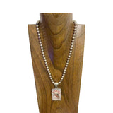 NKZ250548-01             22.5‘’ L 8mm metal Navajo pearl beads necklace with RODEO Cowboy picture Pendent