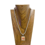 NKZ250548-01             22.5‘’ L 8mm metal Navajo pearl beads necklace with RODEO Cowboy picture Pendent