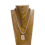 NKZ250548-01             22.5‘’ L 8mm metal Navajo pearl beads necklace with RODEO Cowboy picture Pendent