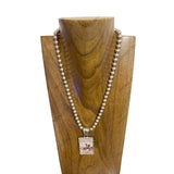 NKZ250548-01             22.5‘’ L 8mm metal Navajo pearl beads necklace with RODEO Cowboy picture Pendent