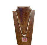 NKZ250549-01                21'' L 8mm metal Navajo pearl beads necklace with ''COWGIRL RODEO'' western picture Pendent