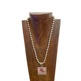 NKZ250549-01                21'' L 8mm metal Navajo pearl beads necklace with ''COWGIRL RODEO'' western picture Pendent