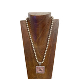 NKZ250549-01                21'' L 8mm metal Navajo pearl beads necklace with ''COWGIRL RODEO'' western picture Pendent