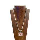 NKZ250549-01                21'' L 8mm metal Navajo pearl beads necklace with ''COWGIRL RODEO'' western picture Pendent