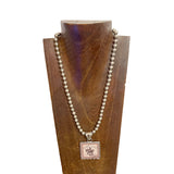 NKZ250549-01                21'' L 8mm metal Navajo pearl beads necklace with ''COWGIRL RODEO'' western picture Pendent