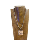 NKZ250552-01                 22.5‘’ L  8mm metal Navajo pearl beads necklace with RODEO Cowboy picture Pendent