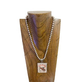 NKZ250552-01                 22.5‘’ L  8mm metal Navajo pearl beads necklace with RODEO Cowboy picture Pendent
