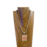 NKZ250552-01                 22.5‘’ L  8mm metal Navajo pearl beads necklace with RODEO Cowboy picture Pendent