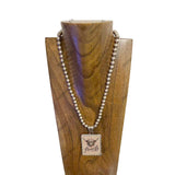 NKZ250552-01                 22.5‘’ L  8mm metal Navajo pearl beads necklace with RODEO Cowboy picture Pendent