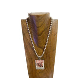 NKZ250552-01                 22.5‘’ L  8mm metal Navajo pearl beads necklace with RODEO Cowboy picture Pendent