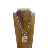 NKZ250552-01                 22.5‘’ L  8mm metal Navajo pearl beads necklace with RODEO Cowboy picture Pendent