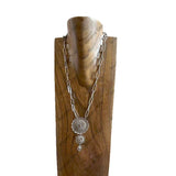 NKZ251012-02-SILVER            24 ‘’ silver plating clip chain Necklace with round concho Pendent