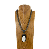 NKY260108-10                    24‘’ Silver roundel Navajo pearl beads with blue oval turquoise stone pendent Necklace