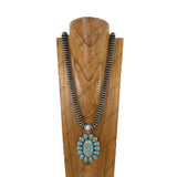 NKY260108-17                        34‘’ 14mm Silver roundel Navajo pearl beads with blue oval turquoise stone pendent Necklace