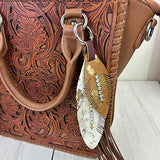 PC260406-02           Western Leather feather with brown tassel Purse charm