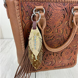 PC260406-03          Western Leather feather with brown tassel Purse charm