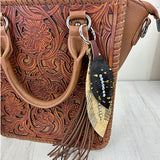 PC260406-04          Western Leather feather with brown tassel Purse charm