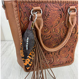 PC260406-05         Western Leather feather with brown tassel Purse charm