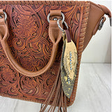 PC260406-06         Western Leather feather with brown tassel Purse charm