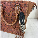 PC260406-07        Western Leather feather with brown tassel Purse charm