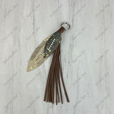 PC260406-08        Western Leather feather with brown tassel Purse charm