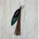 PC260406-09       Western Leather feather with brown tassel Purse charm