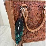 PC260406-09       Western Leather feather with brown tassel Purse charm
