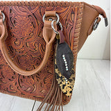 PC260406-10      Western Leather feather with brown tassel Purse charm