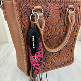 PC260406-11                    Western Leather feather with brown tassel Purse charm