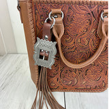 PC260406-13                   Western Leather feather with brown tassel Purse charm