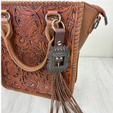 PC260406-14                   Western Leather feather with brown tassel Purse charm