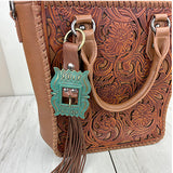 PC260406-15                   Western Leather feather with brown tassel Purse charm