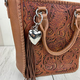 PC260406-16                   Western Leather feather with brown tassel Purse charm