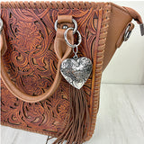PC260406-17                   Western Leather feather with brown tassel Purse charm