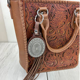 PC260406-18                   Western Leather feather with brown tassel Purse charm