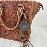 PC260406-19                   Western Leather feather with brown tassel Purse charm