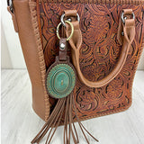 PC260406-20                   Western Leather feather with brown tassel Purse charm