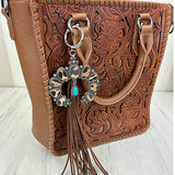 PC260406-21                  Western Leather feather with brown tassel Purse charm