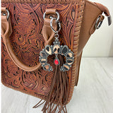 PC260406-22                  Western Leather feather with brown tassel Purse charm