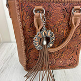 PC260406-23                  Western Leather feather with brown tassel Purse charm